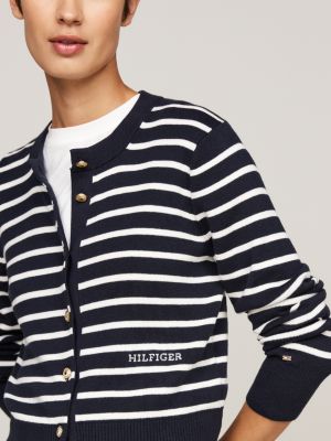 beige stripe slim cardigan for women tommy hilfiger