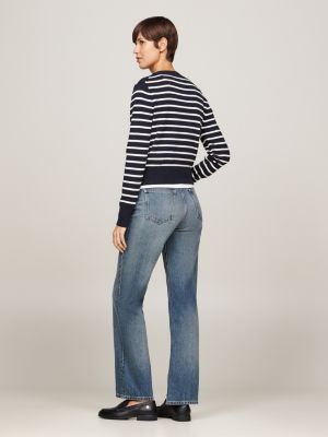 cárdigan de rayas con corte slim beige de mujeres tommy hilfiger