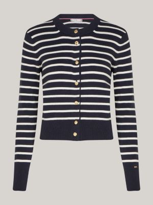 cardigan ajusté à rayures beige pour femmes tommy hilfiger