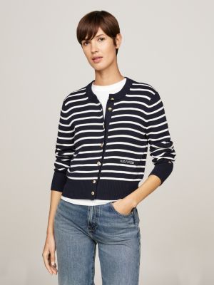 beige stripe slim cardigan for women tommy hilfiger