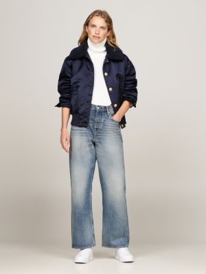 blue satin relaxed padded jacket for women tommy hilfiger