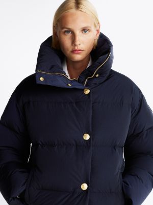 chaqueta oversize con relleno de plumón azul de mujeres tommy hilfiger