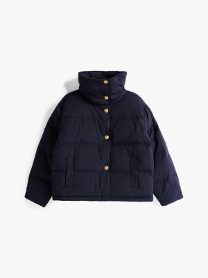 chaqueta oversize con relleno de plumón azul de mujeres tommy hilfiger