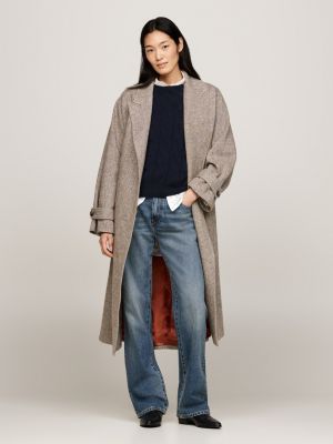 trench oversize con motivo a spina di pesce brown da donne tommy hilfiger