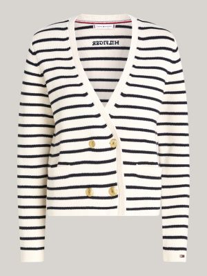 cardigan a righe alla marinara bianco da donne tommy hilfiger