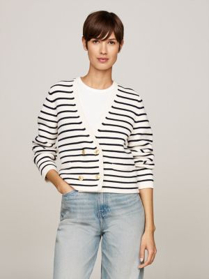 cardigan a righe alla marinara bianco da donne tommy hilfiger