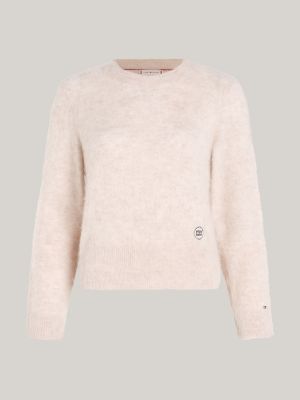 beige alpacamix trui met ronde hals voor dames - tommy hilfiger