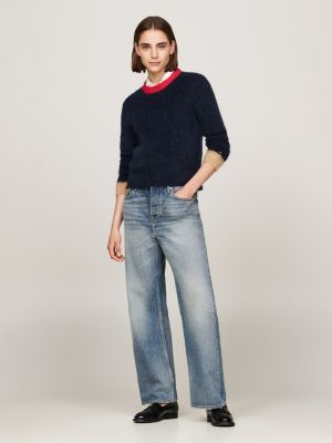 blue alpaca blend crew neck jumper for women tommy hilfiger