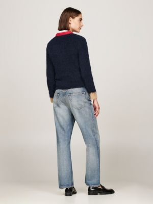 blue alpaca blend crew neck jumper for women tommy hilfiger