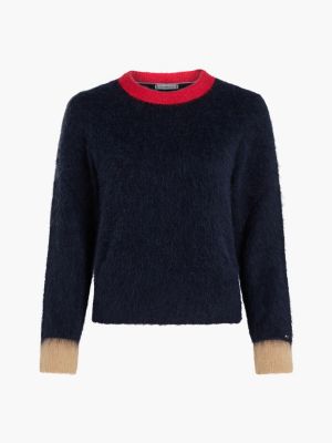 pull en alpaga mélangé à col ras-du-cou bleu pour femmes tommy hilfiger