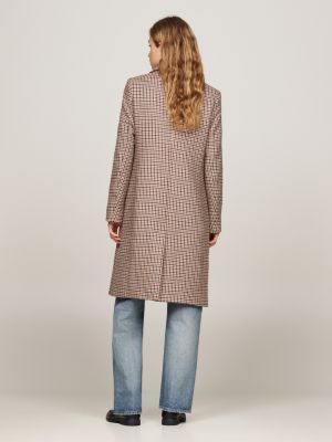 Houndstooth Check Wool Blend Coat