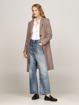 manteau en laine mélangée motif pied-de-poule grey pour femmes tommy hilfiger