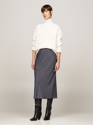 grey repeat logo print midi skirt for women tommy hilfiger