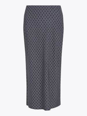 grey repeat logo print midi skirt for women tommy hilfiger