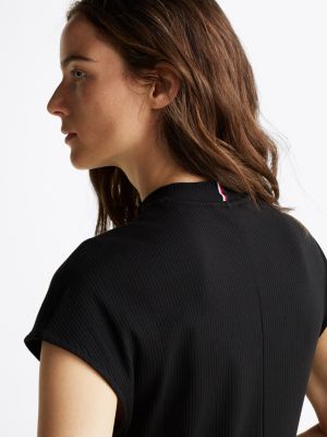 robe midi côtelée à col cheminée noir pour femmes tommy hilfiger