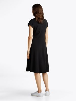 robe midi côtelée à col cheminée noir pour femmes tommy hilfiger