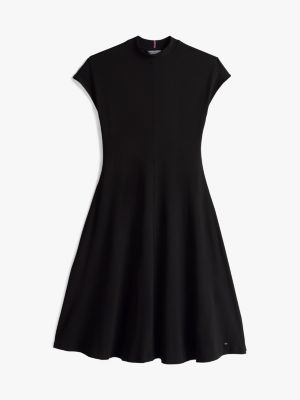 black mock turtleneck ribbed midi dress for women tommy hilfiger