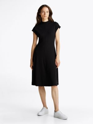 black mock turtleneck ribbed midi dress for women tommy hilfiger