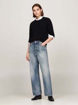 pull en pur cachemire à col ras-du-cou noir pour femmes tommy hilfiger