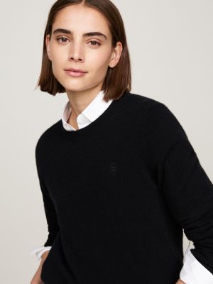 jersey de cuello redondo en pura cachemira negro de mujeres tommy hilfiger