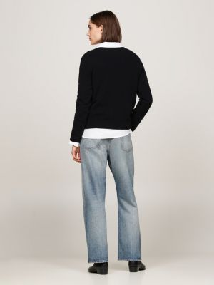 black pure cashmere crew neck jumper for women tommy hilfiger