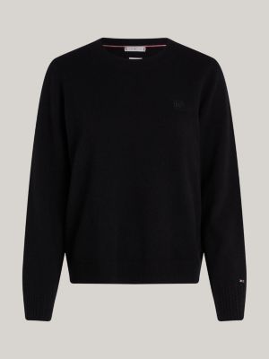 black pure cashmere crew neck jumper for women tommy hilfiger