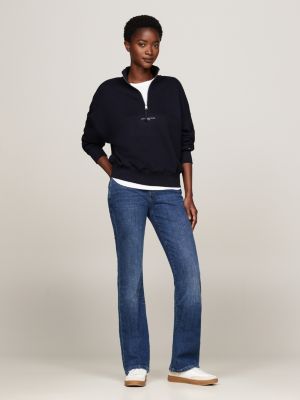 blauw relaxed fit trui met halve rits voor dames - tommy hilfiger