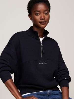 blau relaxed fit sweatshirt mit reißverschluss für damen - tommy hilfiger