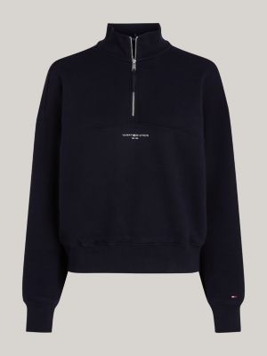 blau relaxed fit sweatshirt mit reißverschluss für damen - tommy hilfiger