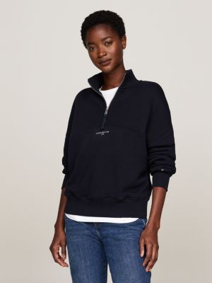 blau relaxed fit sweatshirt mit reißverschluss für damen - tommy hilfiger