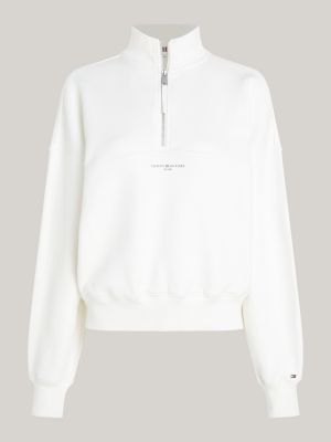 weiß relaxed fit sweatshirt mit reißverschluss für damen - tommy hilfiger