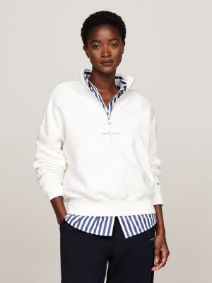 Relaxed fit trui met halve rits Wit Tommy Hilfiger