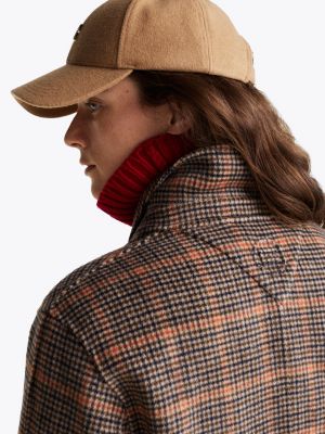 orange karierter zweireihiger longline-mantel für damen - tommy hilfiger