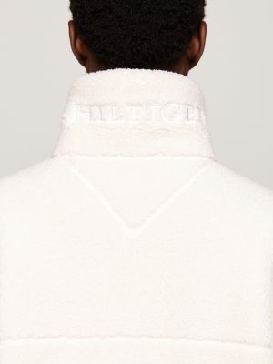 veste décontractée en fourrure polaire zippée beige pour femmes tommy hilfiger