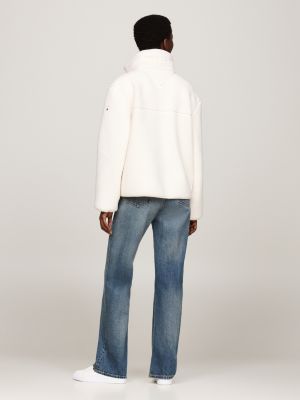 veste décontractée en fourrure polaire zippée beige pour femmes tommy hilfiger