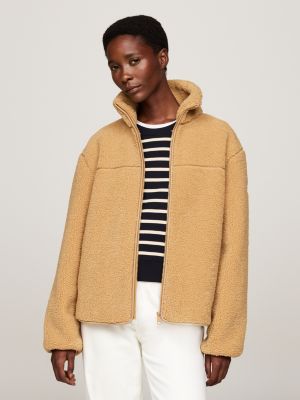 giacca relaxed fit in sherpa con zip khaki da donne tommy hilfiger