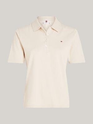 beige 1985 collection regular fit polo met geborduurde vlag voor dames - tommy hilfiger