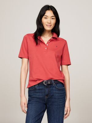 red 1985 collection regular fit polo met geborduurde vlag voor dames - tommy hilfiger