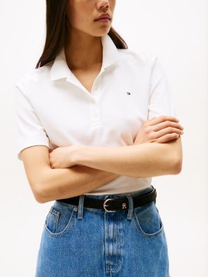 wit 1985 collection regular fit polo met geborduurde vlag voor dames - tommy hilfiger