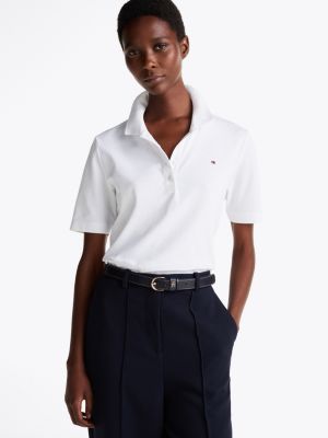 white 1985 collection regular fit polo met geborduurde vlag voor dames - tommy hilfiger