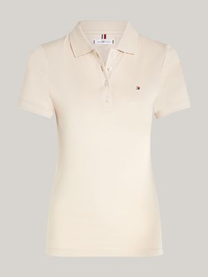 beige 1985 collection slim fit polo met geborduurde vlag voor dames - tommy hilfiger