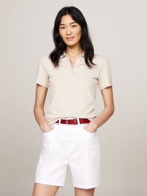 beige 1985 collection slim fit polo met geborduurde vlag voor dames - tommy hilfiger