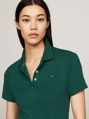 groen 1985 collection slim fit polo met geborduurde vlag voor dames - tommy hilfiger