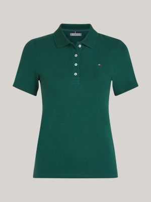 groen 1985 collection slim fit polo met geborduurde vlag voor dames - tommy hilfiger