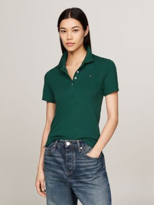 green 1985 collection slim fit polo met geborduurde vlag voor dames - tommy hilfiger