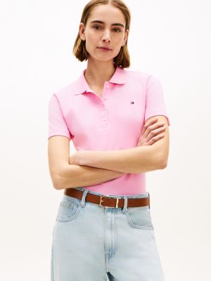 pink 1985 slim fit pique polo shirt for women tommy hilfiger