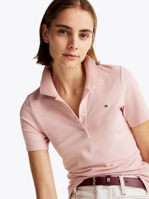 roze 1985 collection slim fit polo met geborduurde vlag voor dames - tommy hilfiger