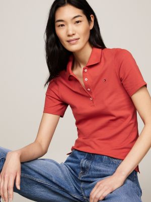 rood 1985 collection slim fit polo met geborduurde vlag voor dames - tommy hilfiger