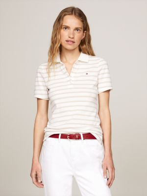 wit gestreepte slim fit polo voor dames - tommy hilfiger