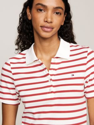 wit gestreepte slim fit polo voor dames - tommy hilfiger